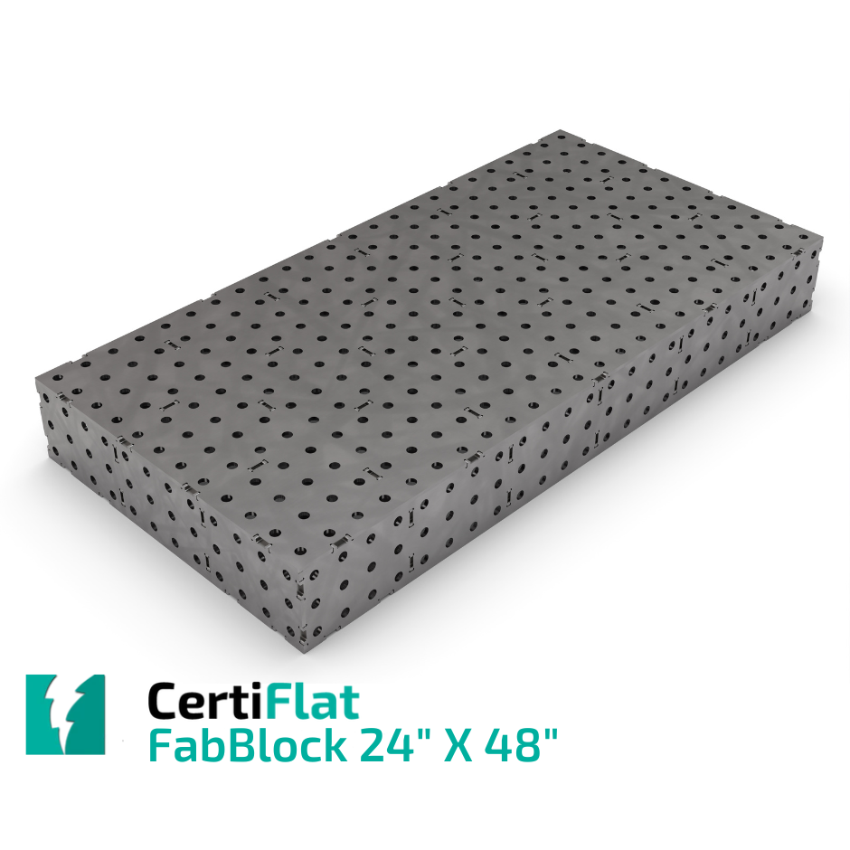 CertiFlat FB2448 FabBlock U-Weld Kit - 24"x48" Industrial Welding Table, modular design, 1/4" thick steel plate, with 16mm round holes for precision metalwork.