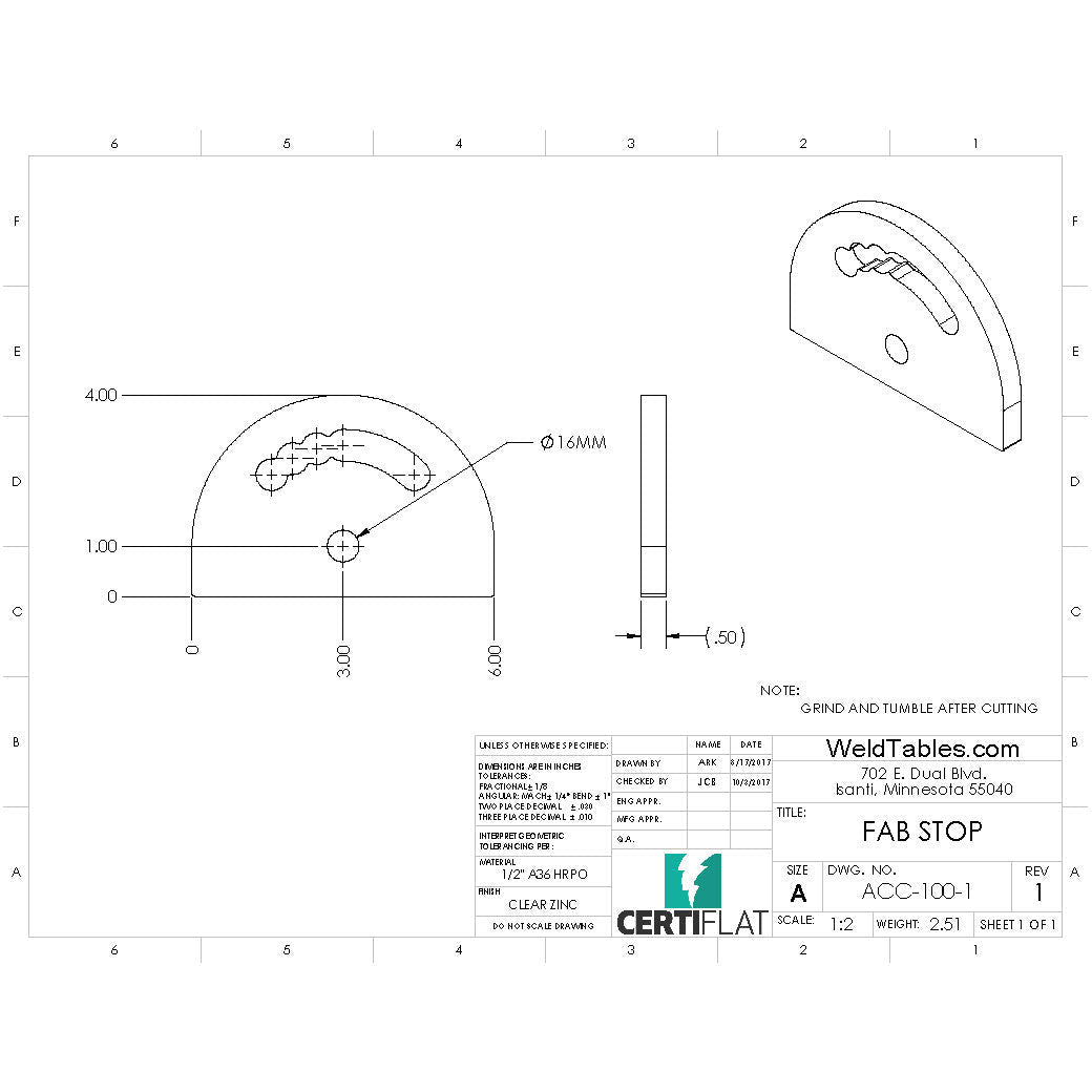 #SALE# CertiFlat 6&quot; Swinging FabStop ACC-100-1