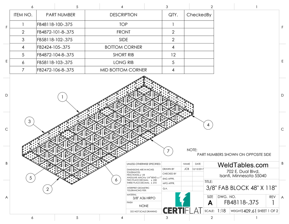#SALE# FabBlock - 48&quot; x 118&quot; - Industrial Welding Table - 3/8&quot; Thick - Fully Assembled