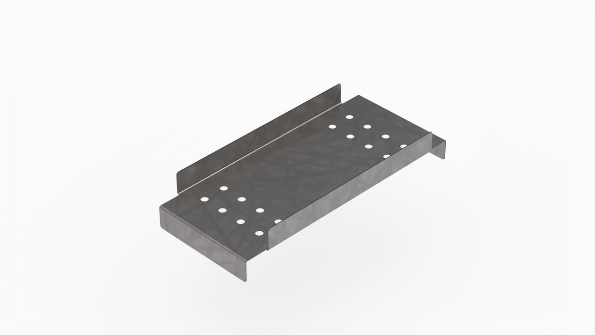 Sturdy and sleek CertiFlat ProShelf 24 made of 16-gauge A36 HRPO steel, showcasing its versatile dual-use design with edges for tool security and a flat surface for storage. Compatible with FR2436 and FR2448 FabRack models, ideal for organizing welding tools and components in a professional workspace.