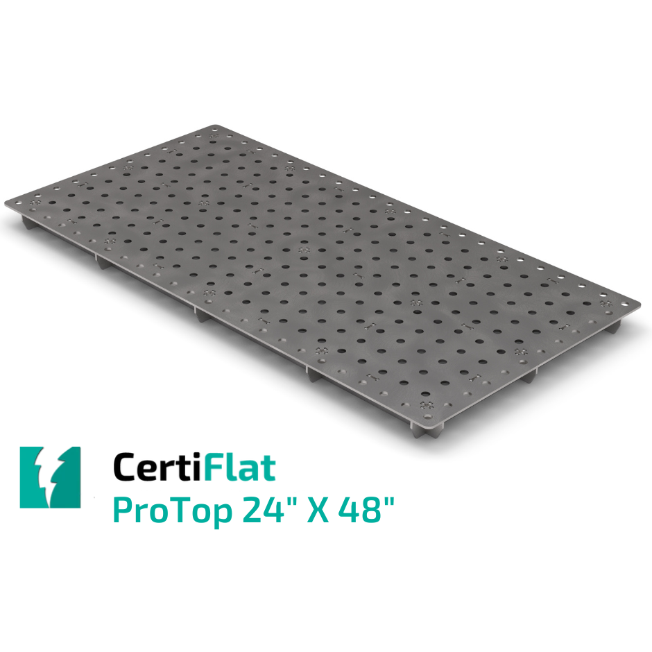 The Certiflat ProTop Welding Table is a heavy-duty, DIY kit designed for precision welding. It measures 24&quot; x 48&quot;, offering 1,152 sq. inches of workspace. Constructed from 3/16&quot; hot rolled pickled &amp; oiled steel, it features CNC laser cutting for accuracy and a proprietary tab &amp; slot design for rigidity.