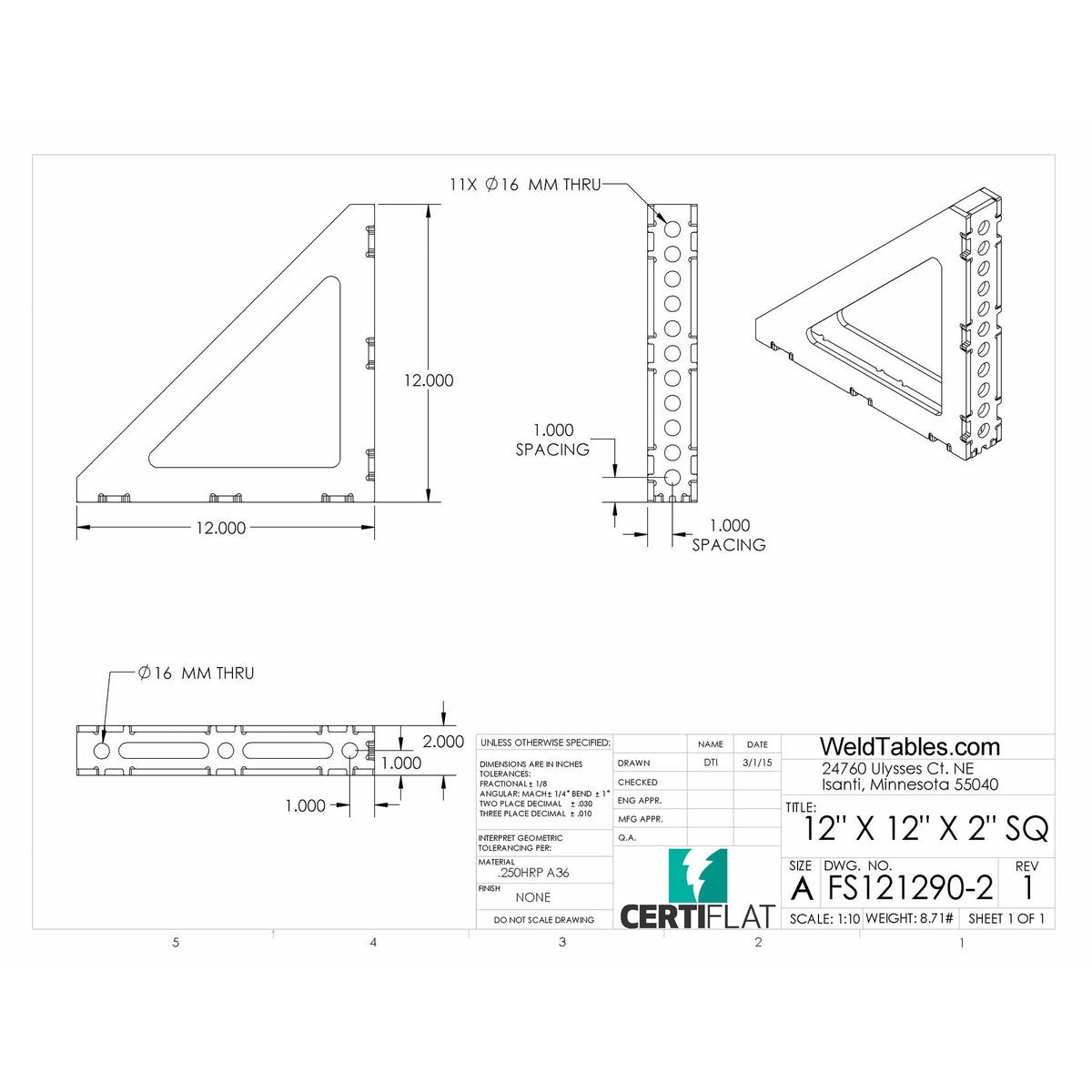 12&quot;X12&quot;X2&quot;w  90 Degree FabSquare U-Weld Kit-FS121290-2