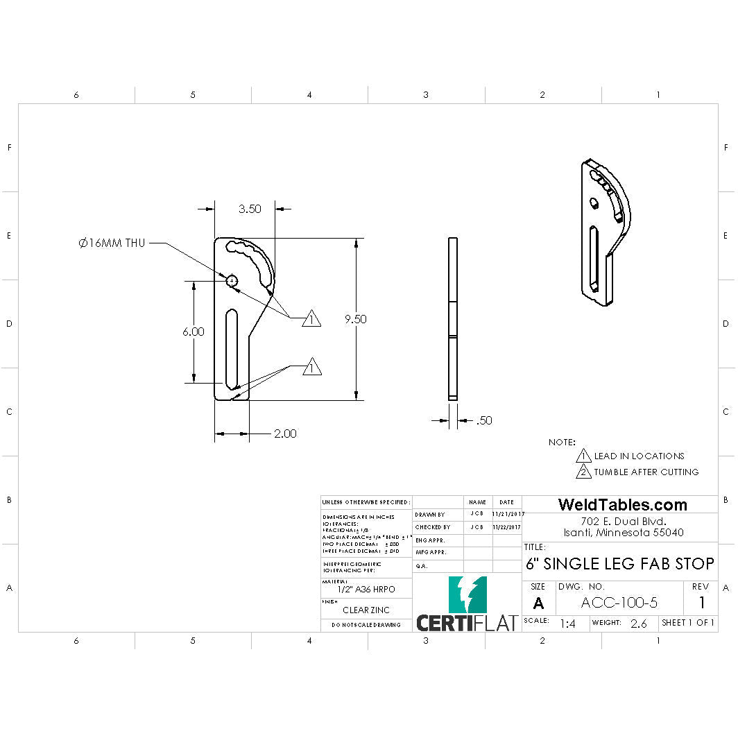 CertiFlat Fabstop 6&quot; Single Leg