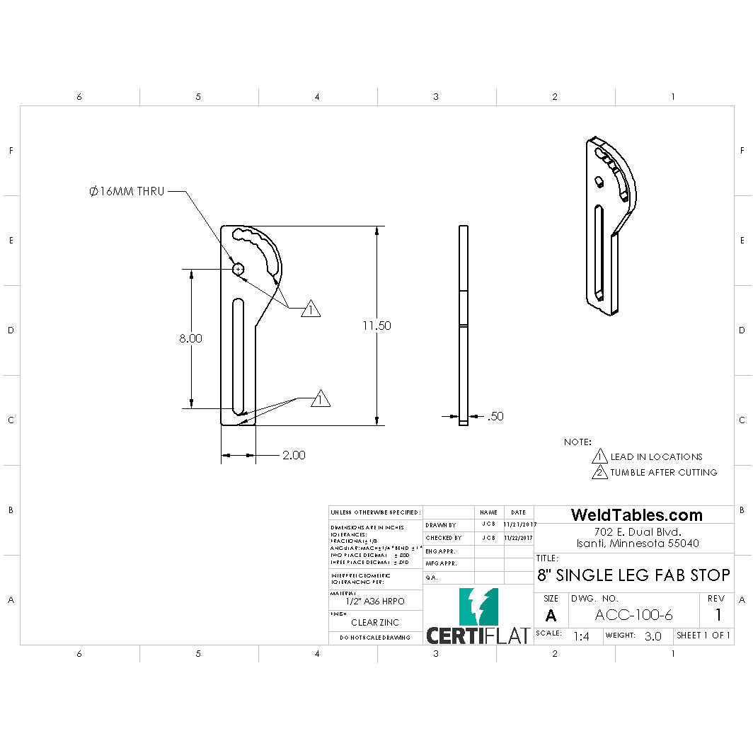 CertiFlat 8&quot; Single Leg FabStop