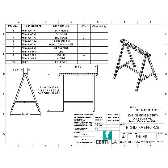 FH440R 40&quot; Rigid FabHorse 32&quot; -  40&quot; Height, 2&quot; Increments