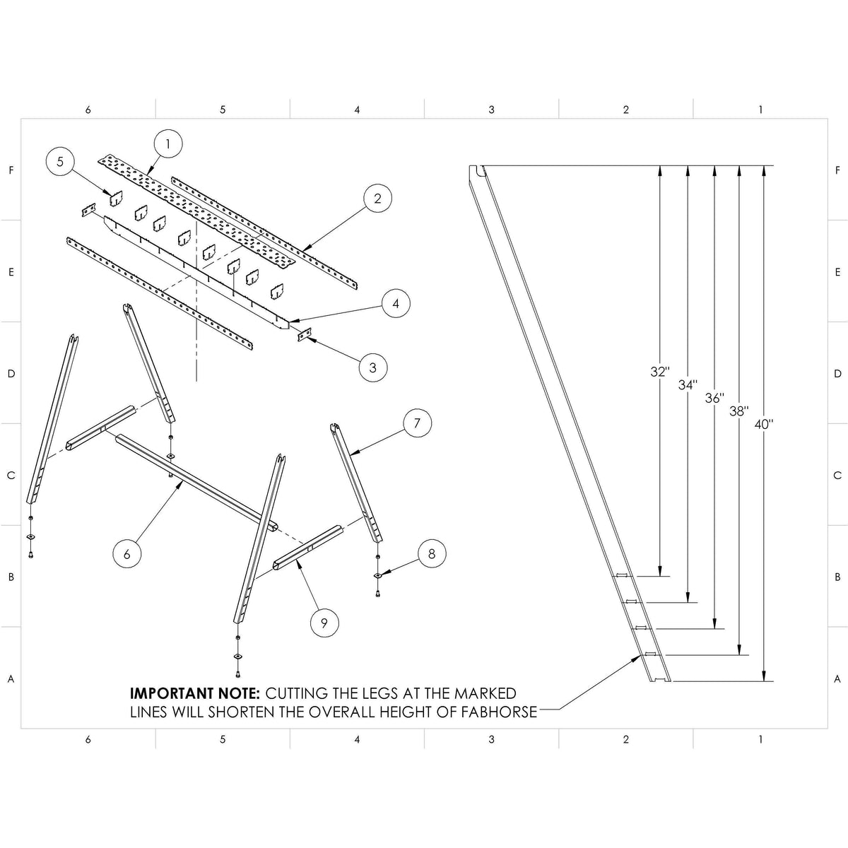 FH460R 60&quot; Rigid FabHorse 32&quot; -  40&quot; Height, 2&quot; Increments