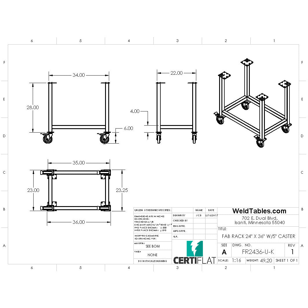 Certiflat 24&quot;X36&quot; FabRack with Casters for FabBlock and Mini-FabBlock