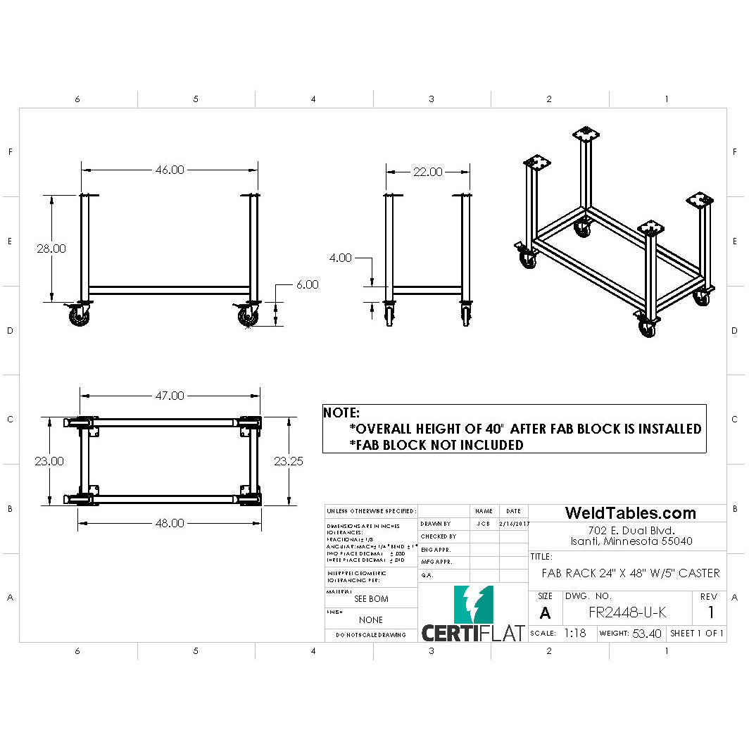 Certiflat 24&quot;X48&quot; FabRack with Casters for FabBlock and Mini-FabBlock