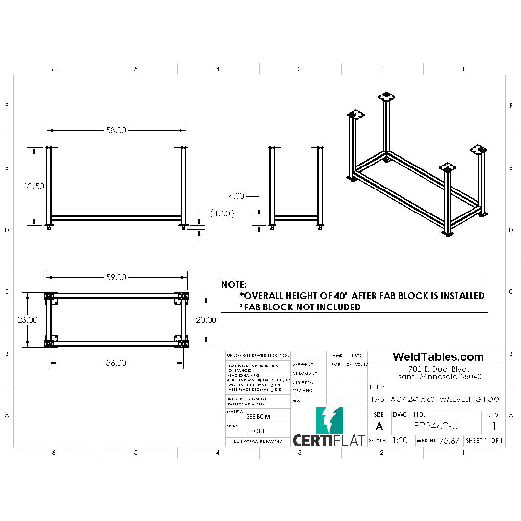 Certiflat 24&quot;X60&quot; FabRack for FabBlock