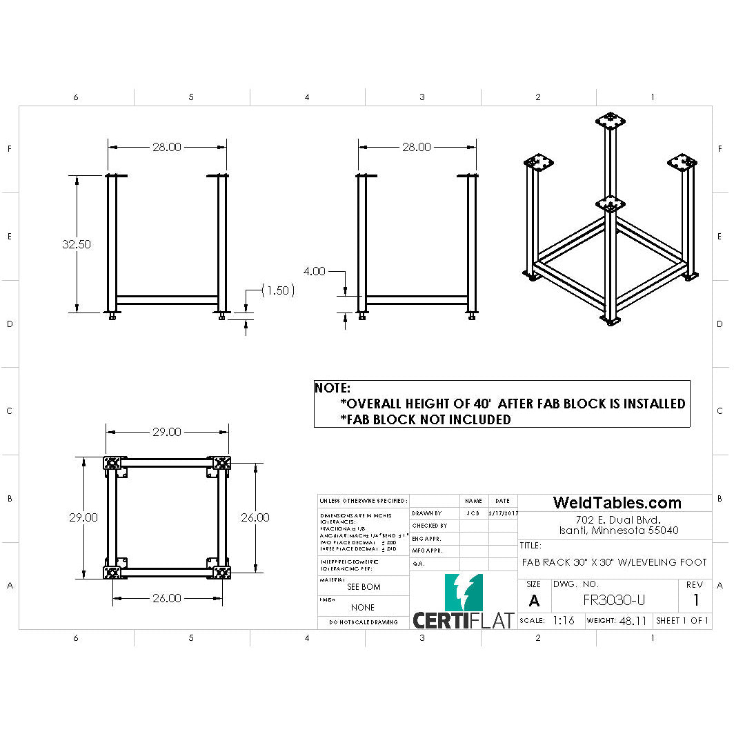 Certiflat 30&quot;X30&quot; FabRack for FabBlock