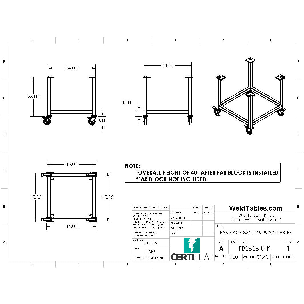 Certiflat 36&quot;X36&quot; FabRack with Casters for FabBlock