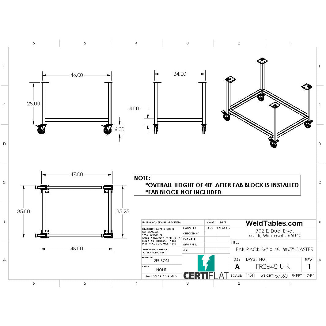 Certiflat 36&quot;X48&quot; FabRack with Casters for FabBlock and Mini-FabBlock