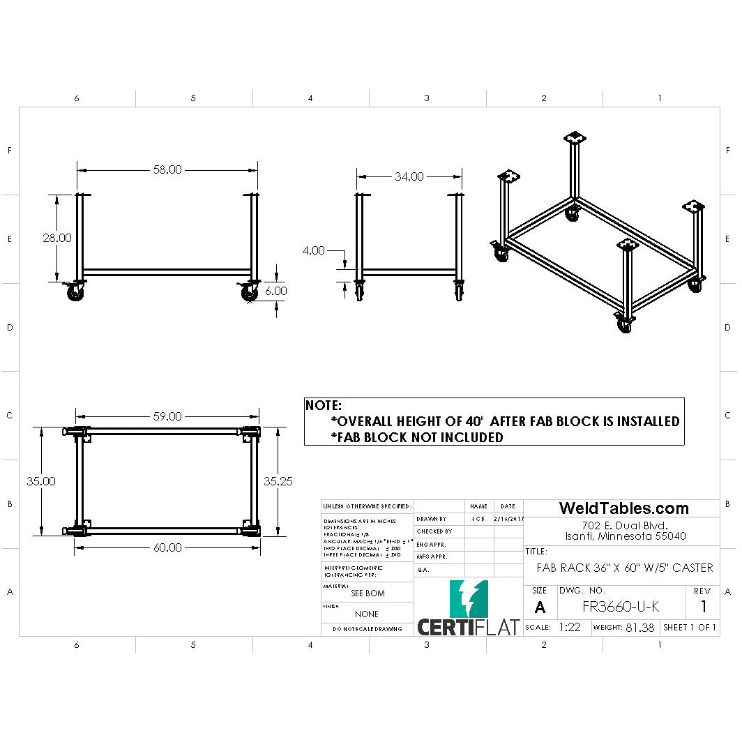 Certiflat 36&quot;X60&quot; FabRack with Casters for FabBlock