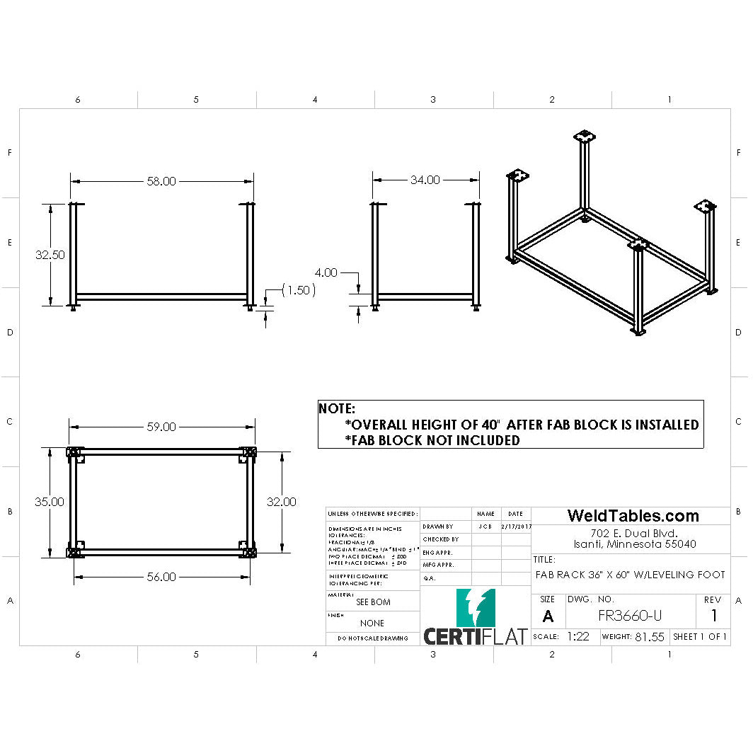 Certiflat 36&quot;X60&quot; FabRack for FabBlock