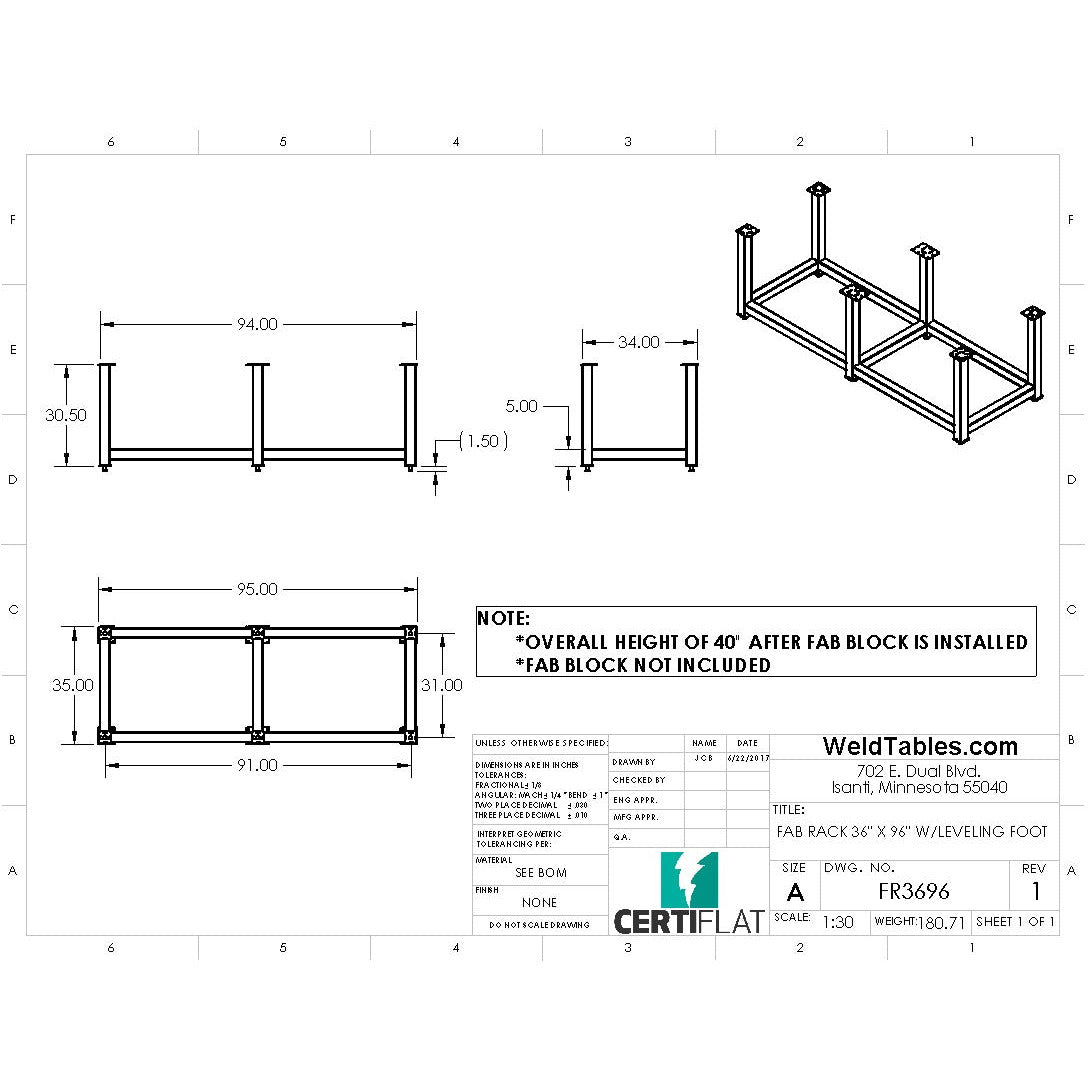 Certiflat 36&quot;X96&quot; FabRack for FabBlock