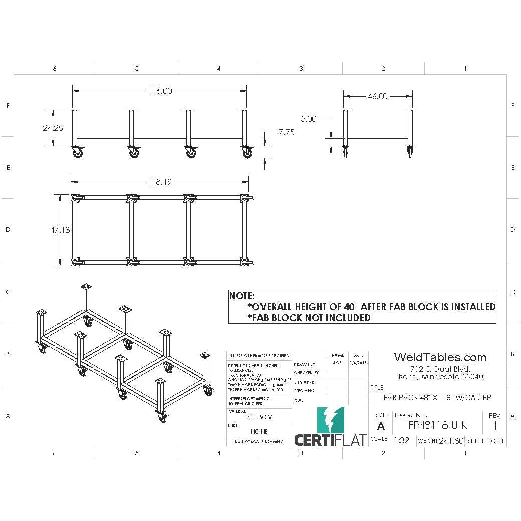 Certiflat 48&quot;X118&quot; FabRack with Casters for FabBlock