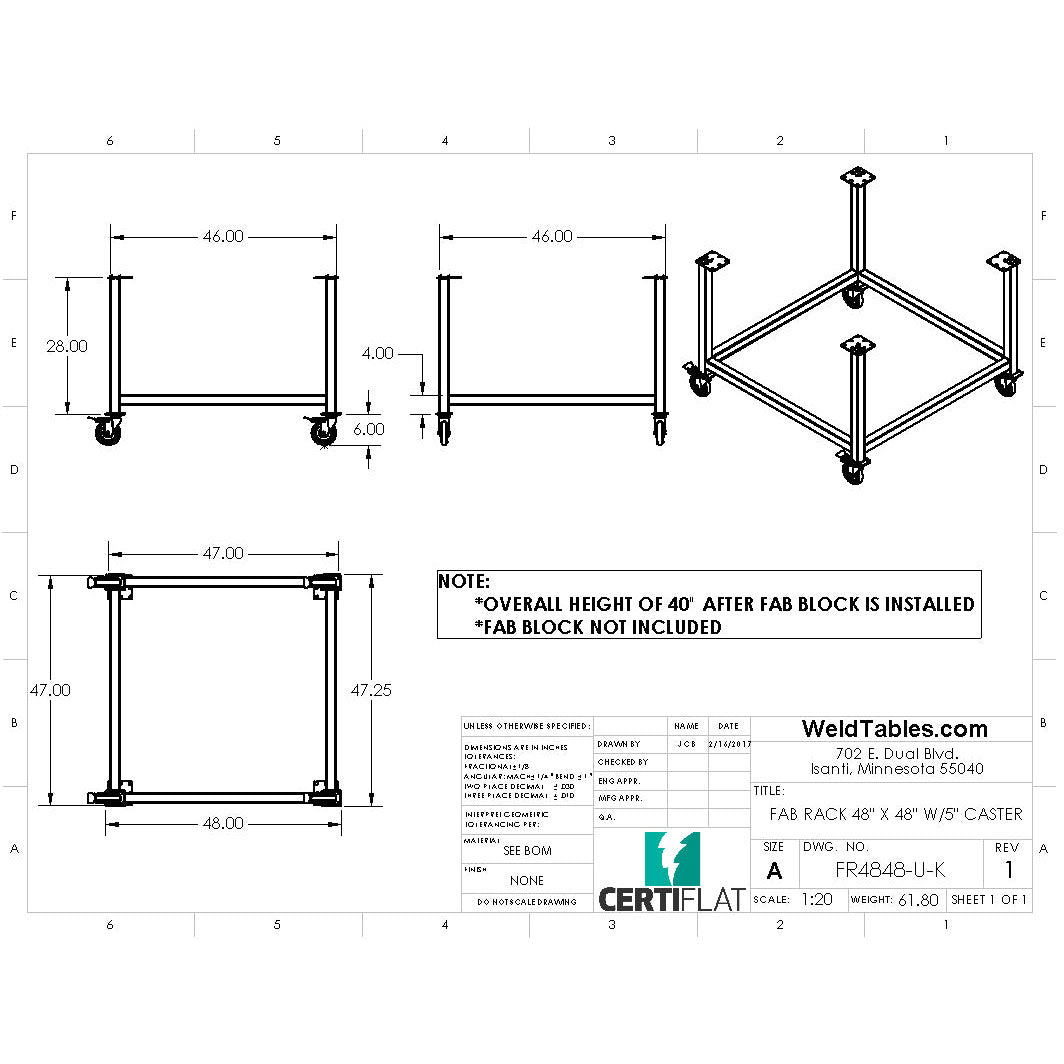 Certiflat 48&quot;X48&quot; FabRack with Casters for FabBlock