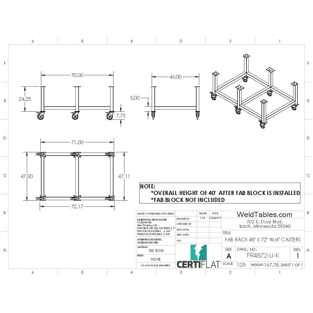 Certiflat 48&quot;X72&quot; FabRack with Casters for FabBlock