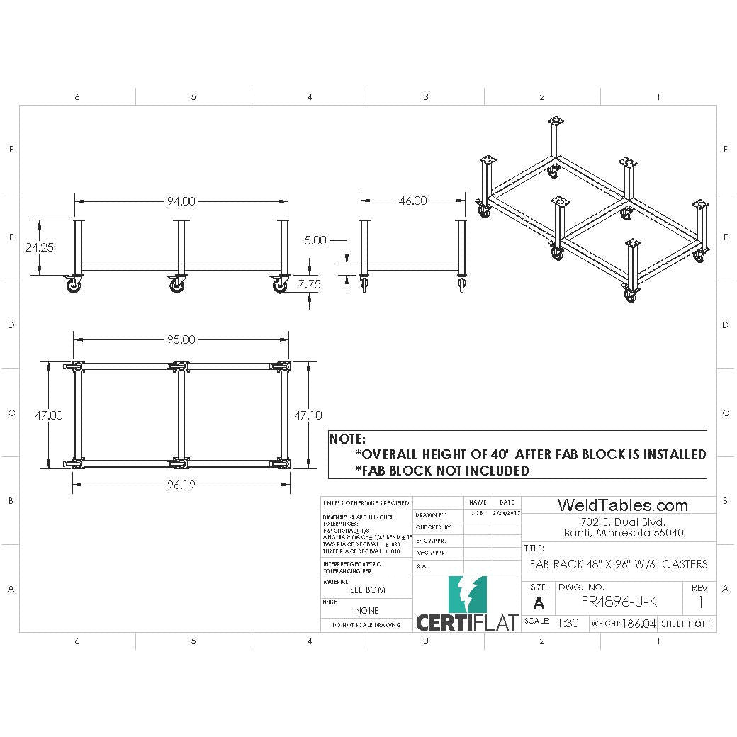 Certiflat 48&quot;X96&quot; FabRack with Casters for FabBlock