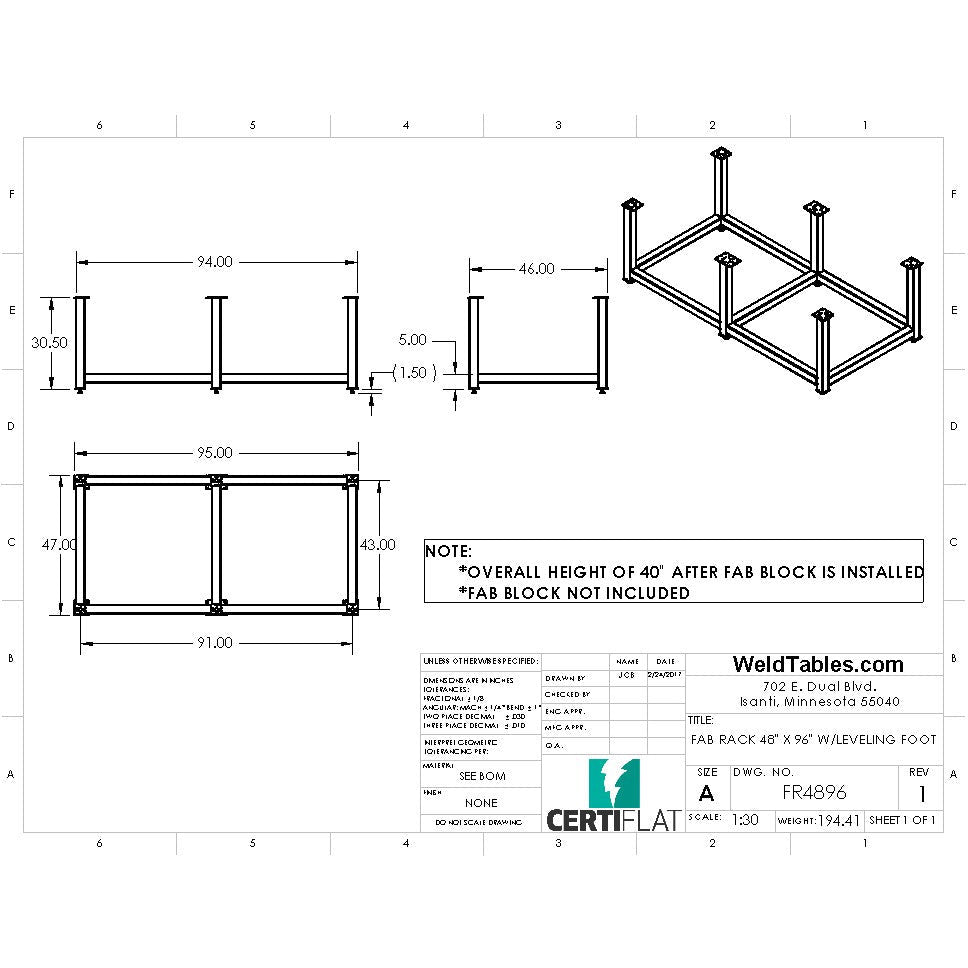 Certiflat 48&quot;X96&quot; FabRack for FabBlock