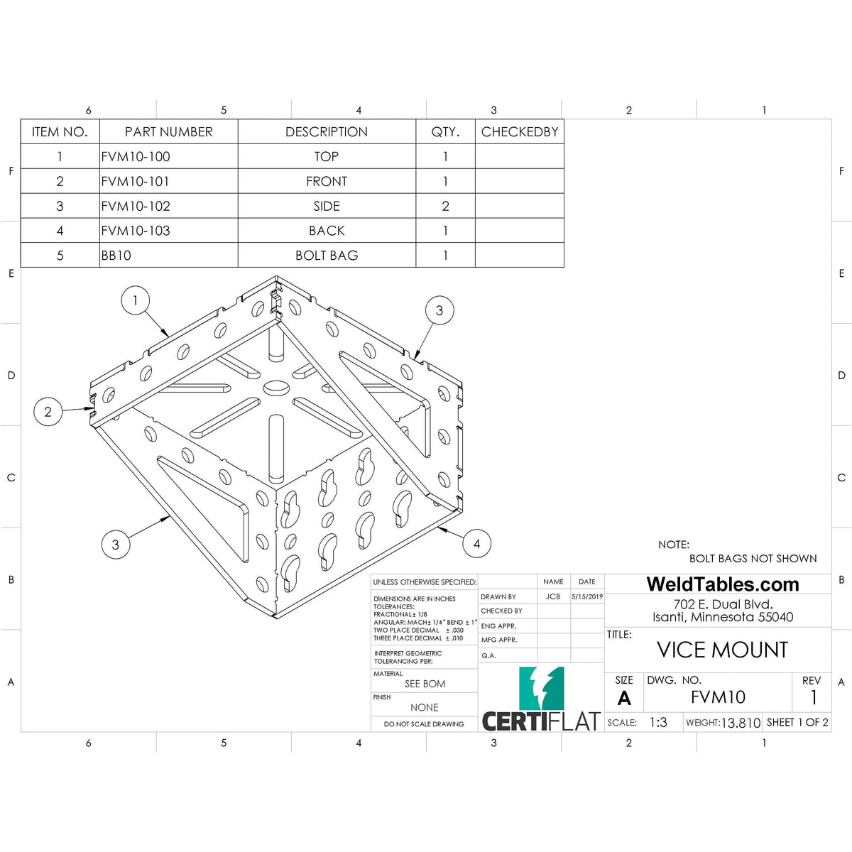 CertiFlat Vise Mount 10&quot; X 10&quot; Table Extension