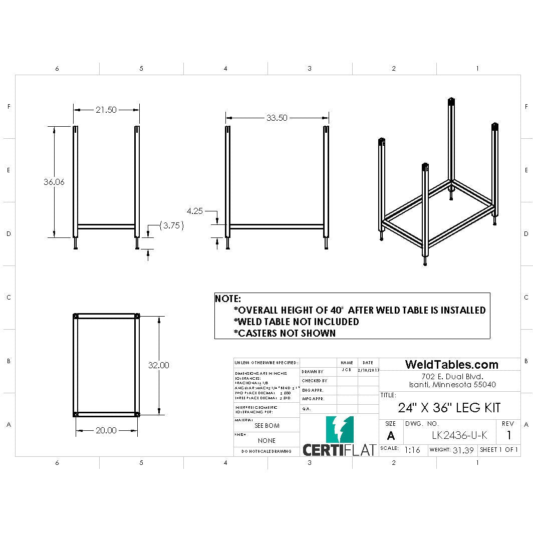 ProTop - 24&quot;X36&quot; - Heavy Duty Leg Kit