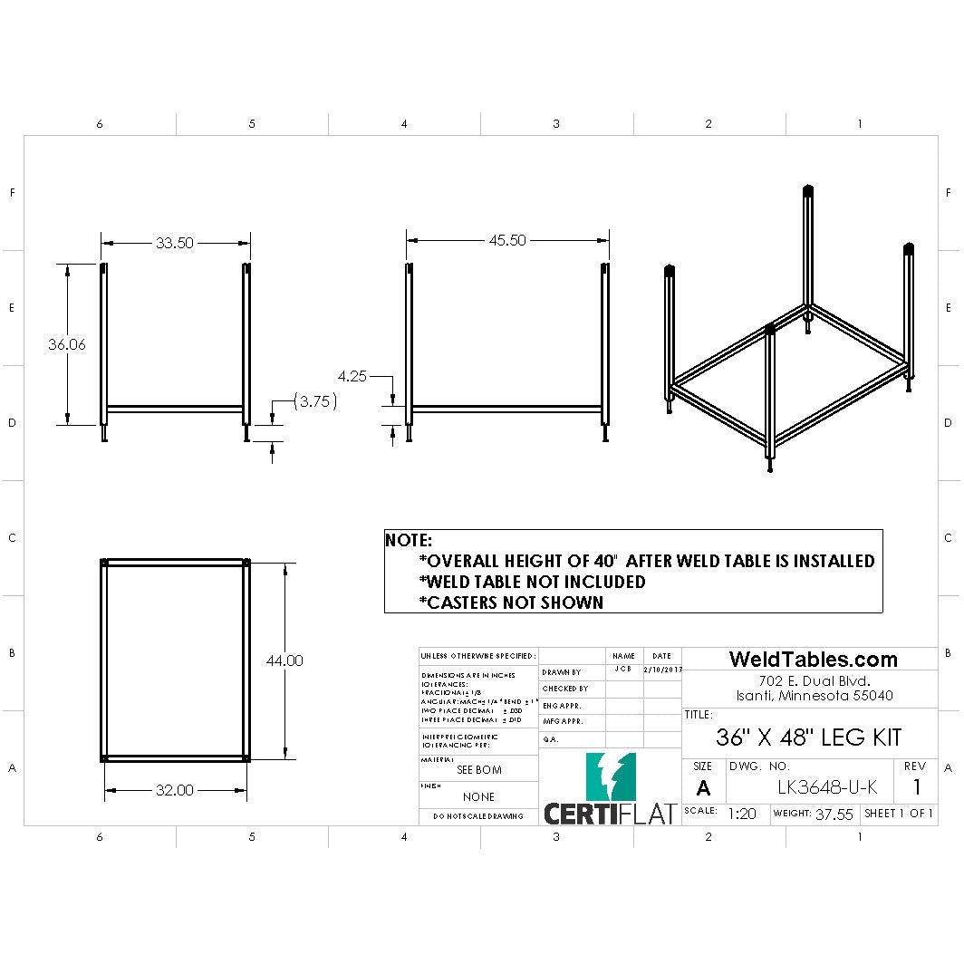 ProTop - 36&quot;X48&quot; - Heavy Duty Leg Kit