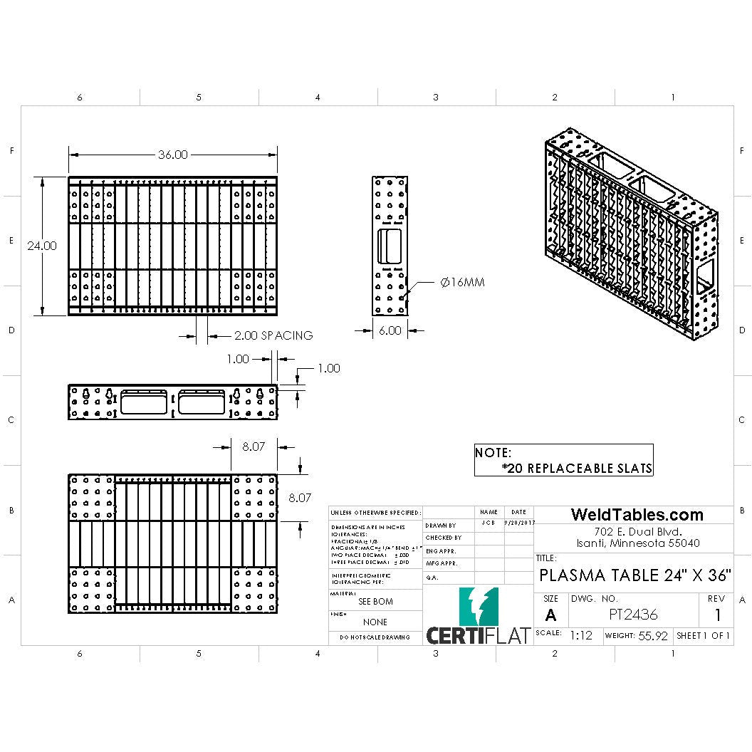 CertiFlat 24&quot;X36&quot; Heavy Duty Plasma Table