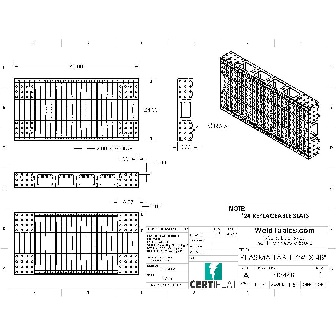 Heavy Duty Plasma Table - CertiFlat - 24&quot;x48&quot;