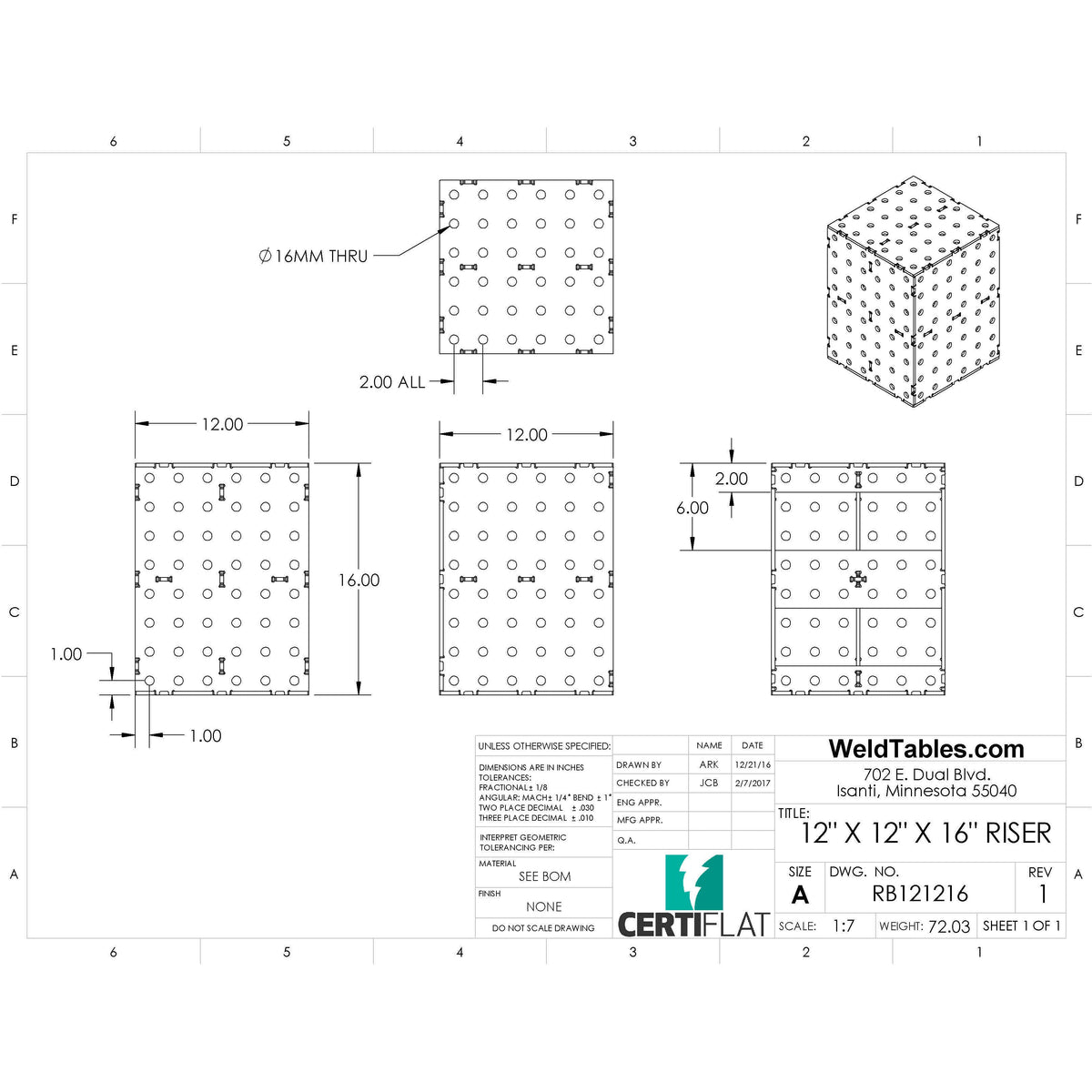 CertiFlat 12&quot;x12&quot;x16&quot; Riser Block