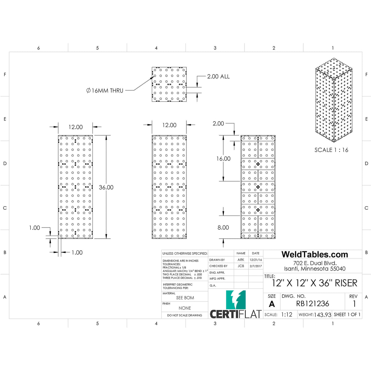CertiFlat 12&quot;x12&quot;x36&quot; Riser Block