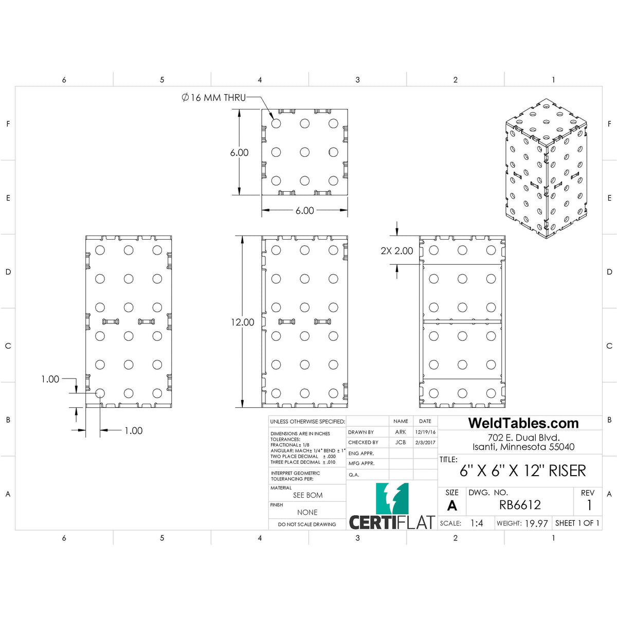 CertiFlat 6&quot;x6&quot;x12&quot; Riser Block