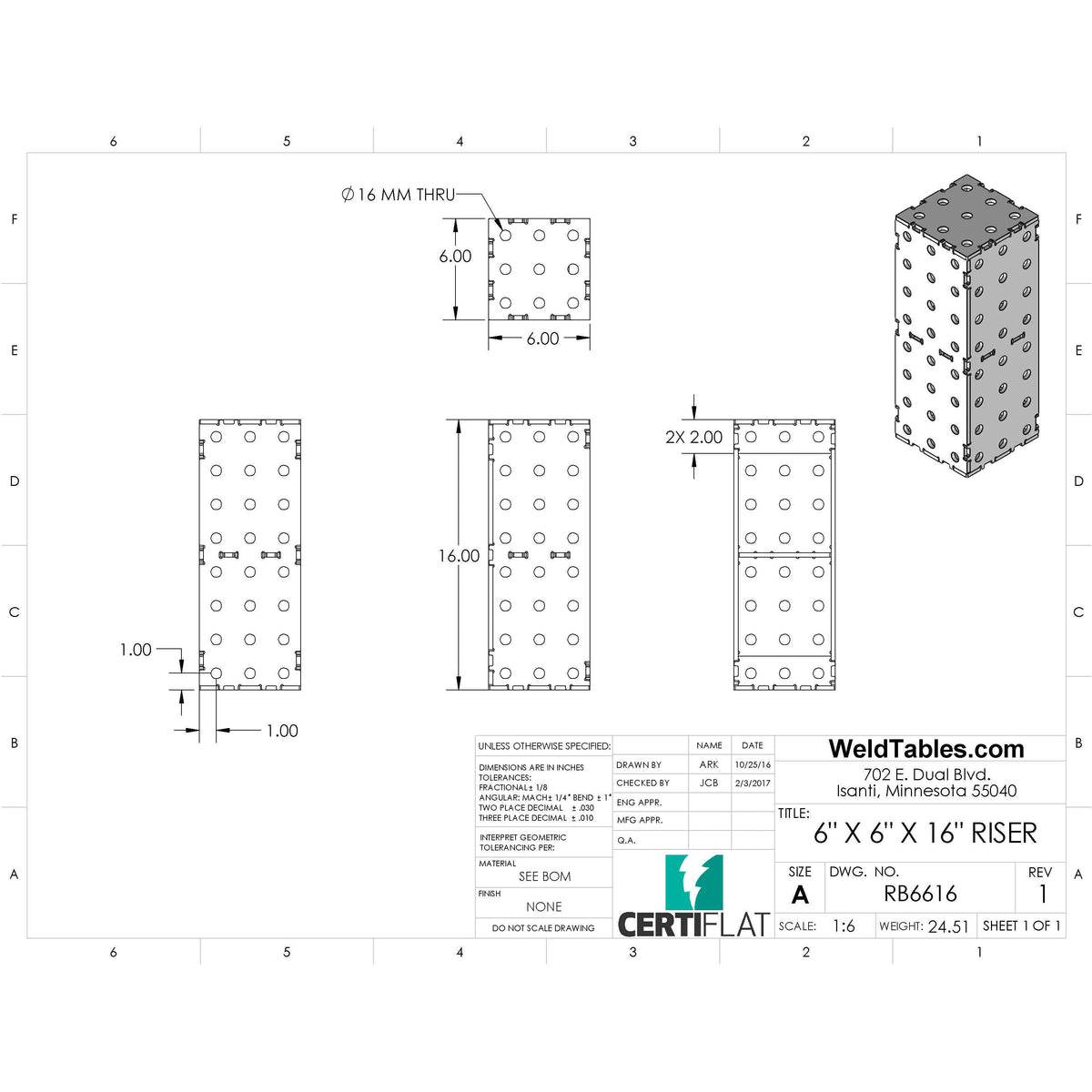 CertiFlat 6&quot;x6&quot;x16&quot; Riser Block