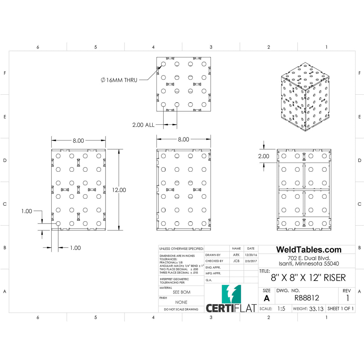 CertiFlat 8&quot;x8&quot;x12&quot; Riser Block