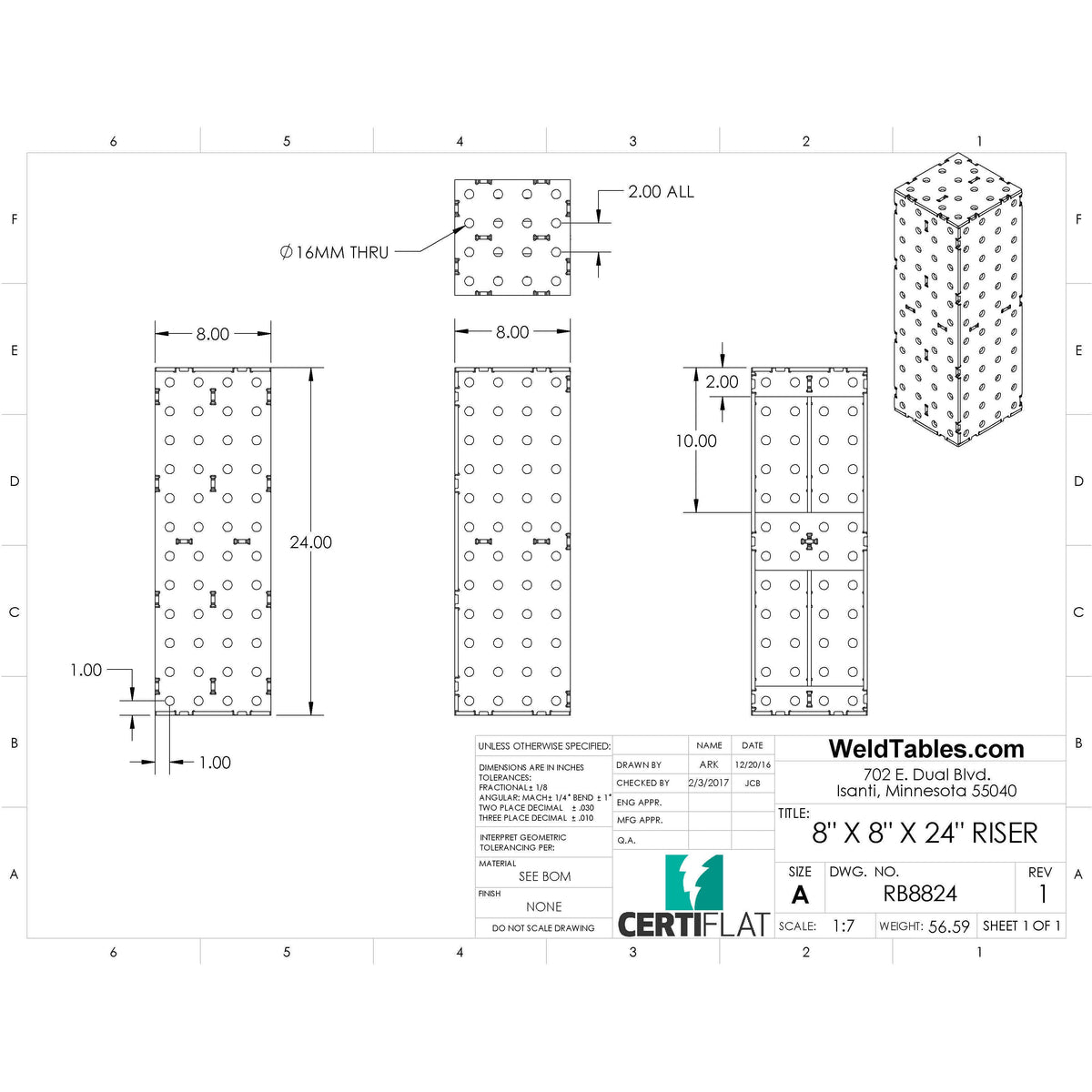 CertiFlat 8&quot;x8&quot;24&quot; Riser Block
