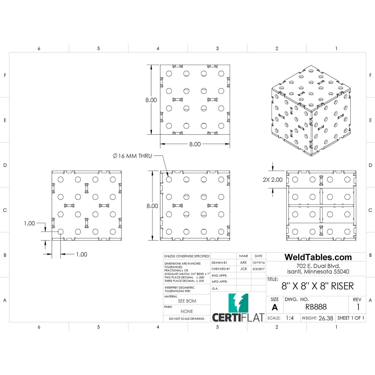 CertiFlat 8&quot;x8&quot;x8&quot; Riser Block