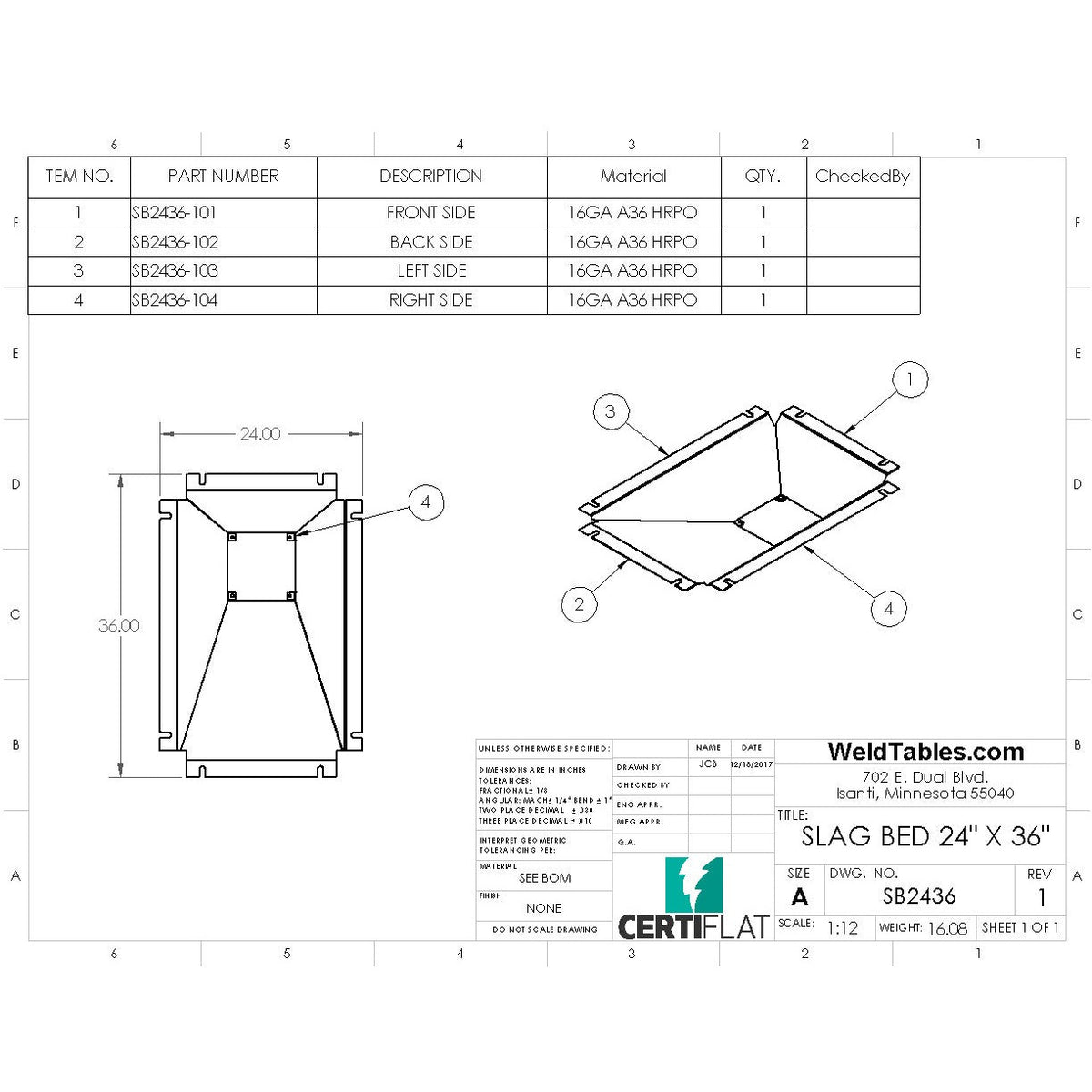 Slag Bed for CertiFlat 24&quot;X36&quot; Plasma Table