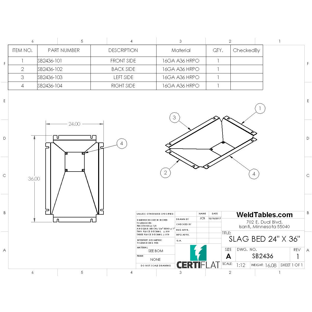 Slag Bed for CertiFlat 24"X36" Plasma Table