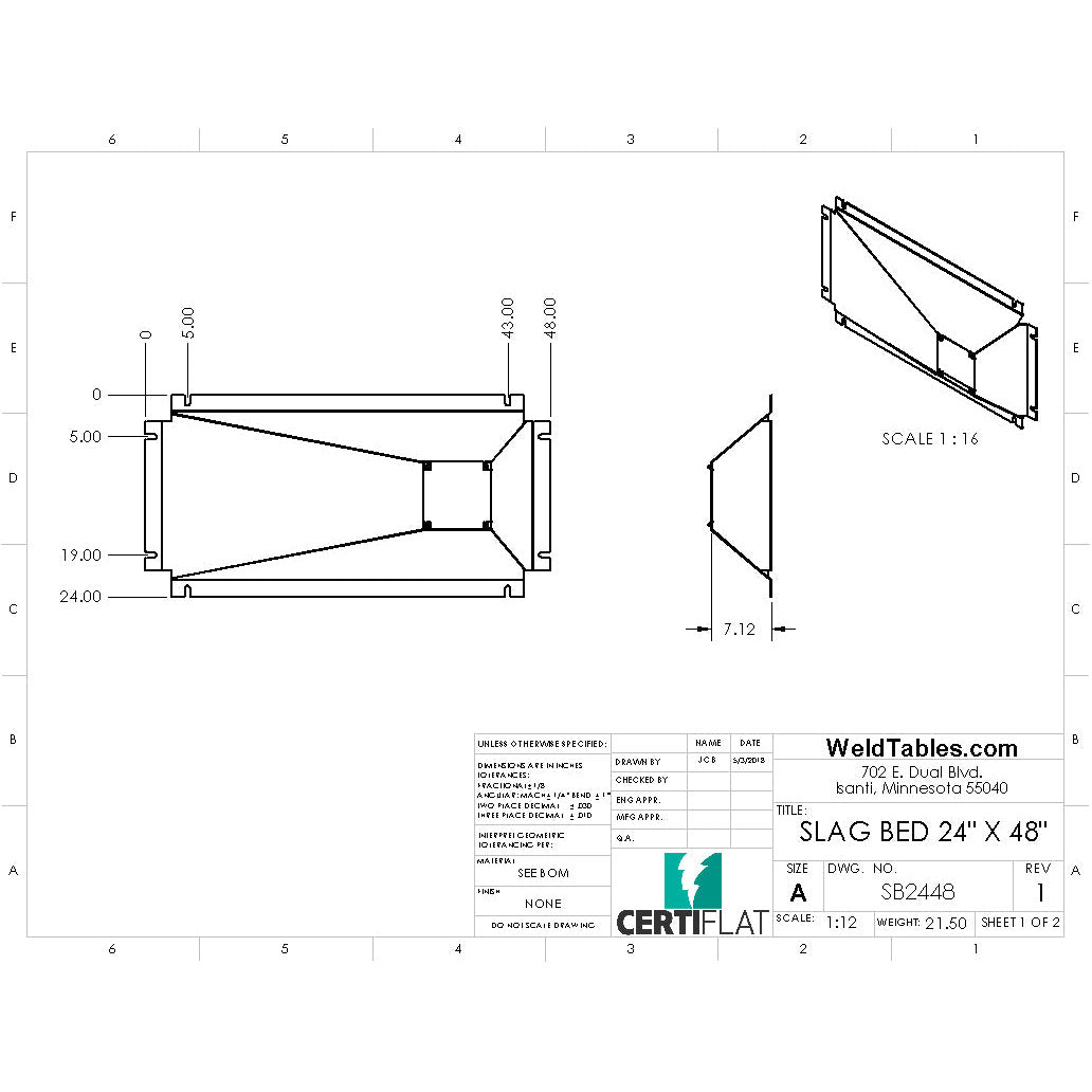Slag Bed for CertiFlat 24&quot;X48&quot; Plasma Table