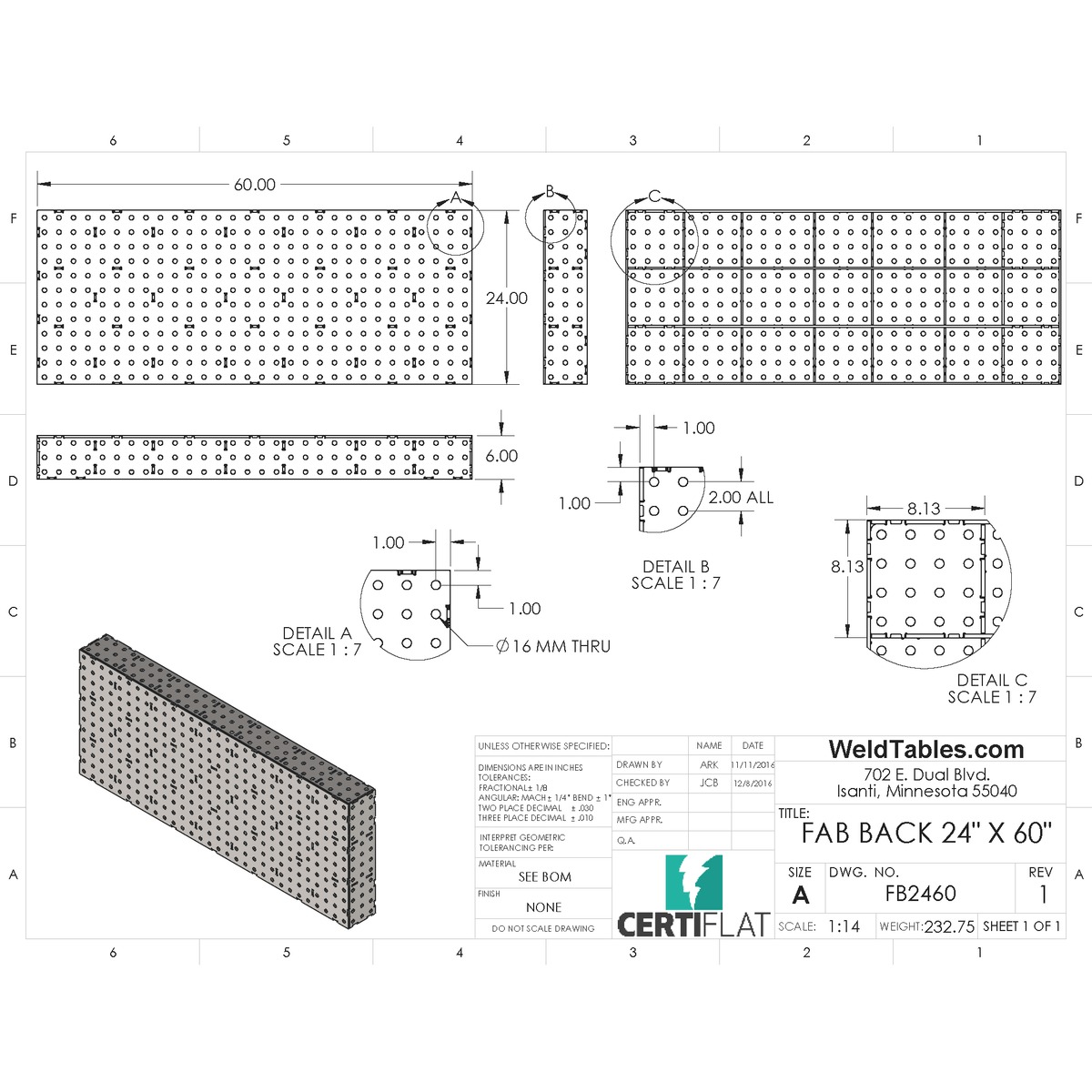 FabBlock Kit - FB2460 FabBlock U-Weld Kit Modular Welding Table Kit By CertiFlat