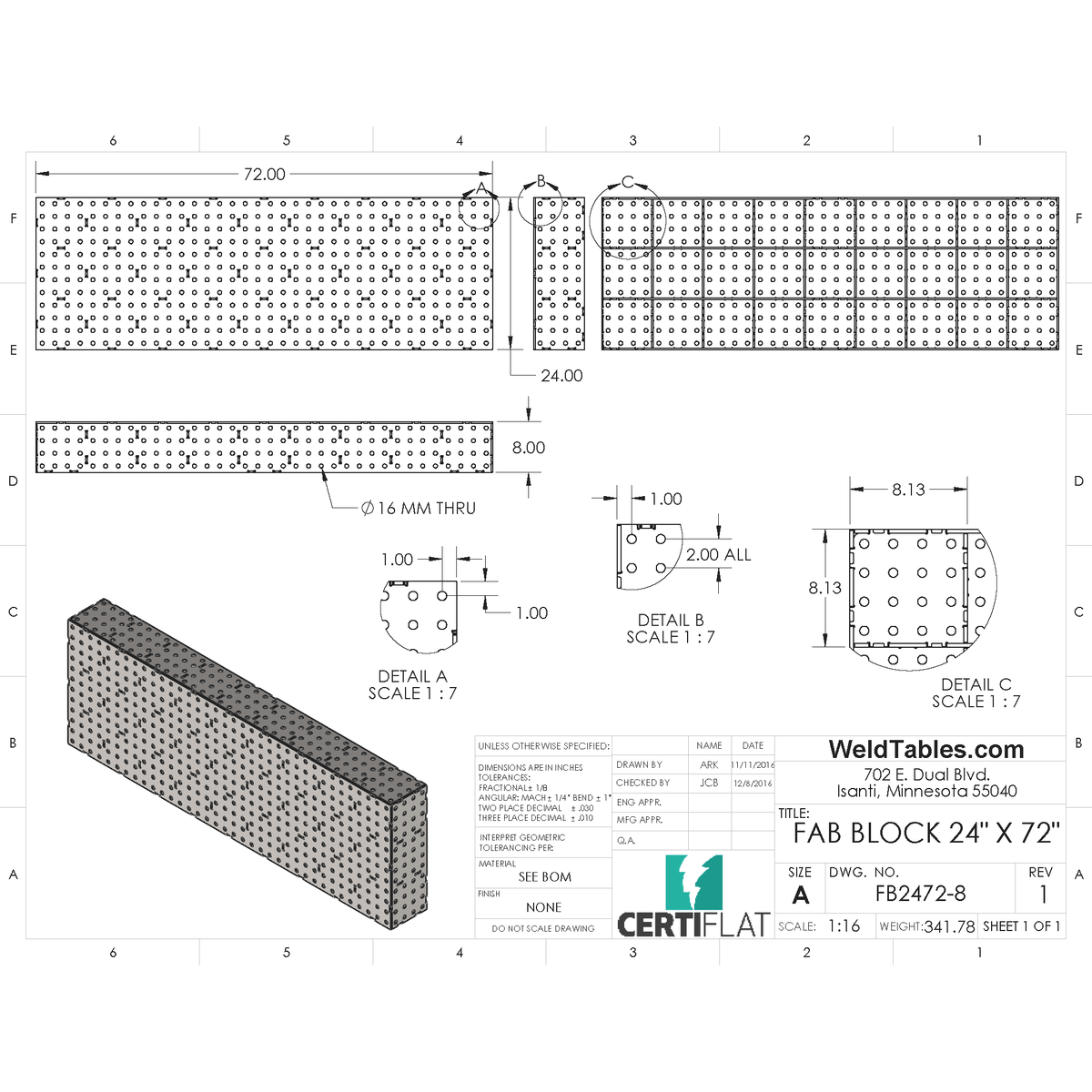 FabBlock Kit - FB2472 FabBlock U-Weld Kit Modular Welding Table Kit By CertiFlat