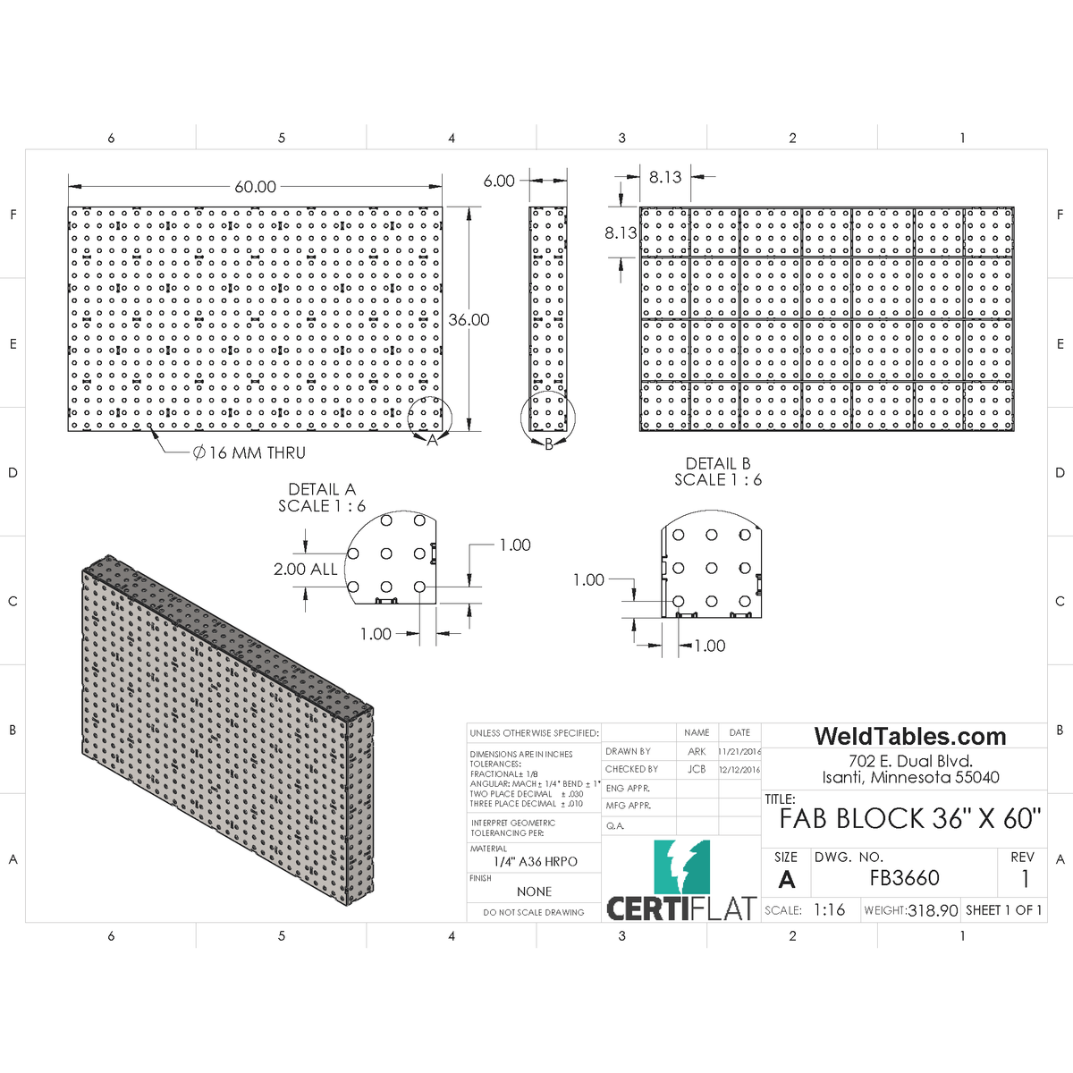 FabBlock Kit - FB3660 FabBlock U-Weld Kit Modular Welding Table Kit By CertiFlat