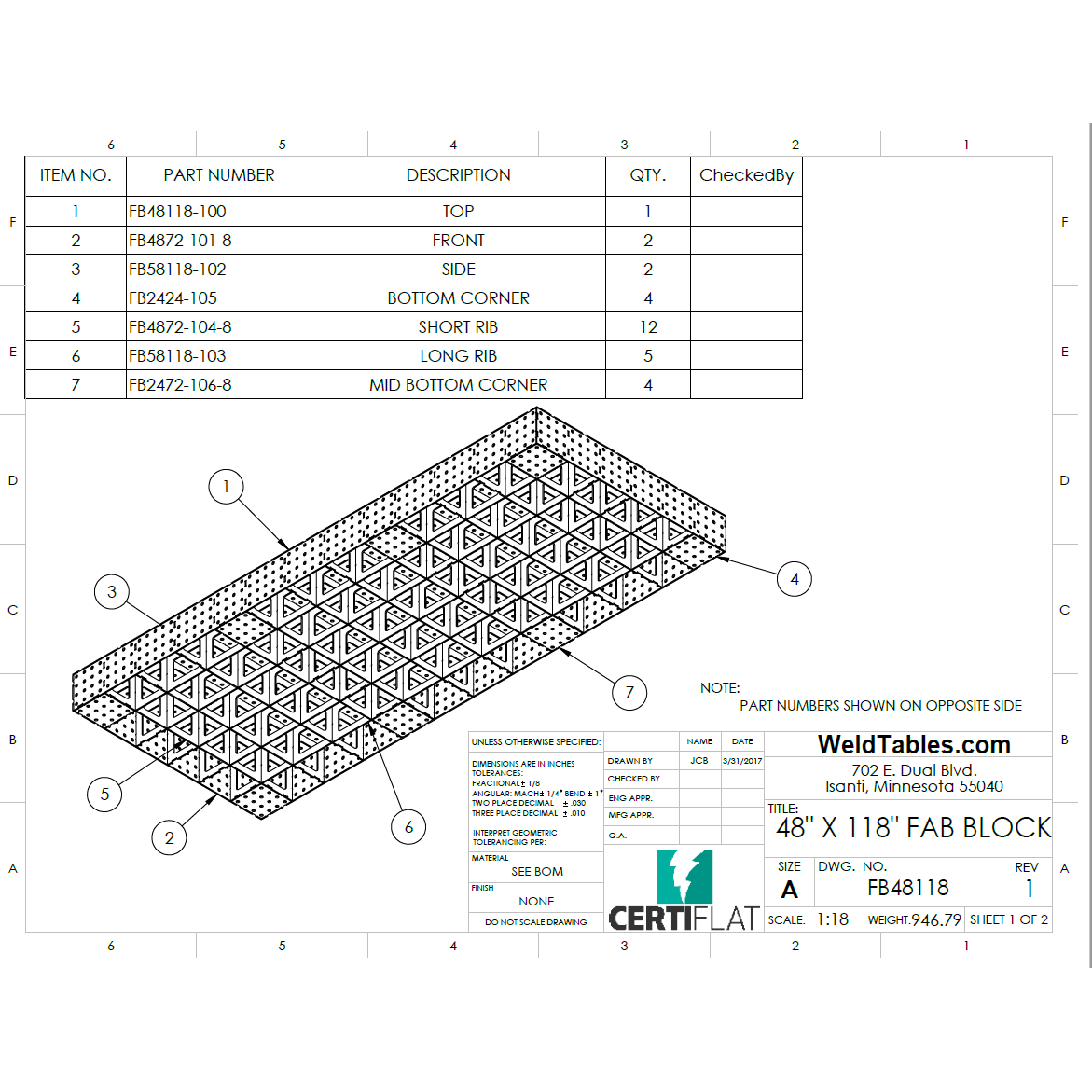 FabBlock Kit - FB48118 U-Weld Kit Modular Welding Table Kit 48&quot;X118&quot; FabBlock