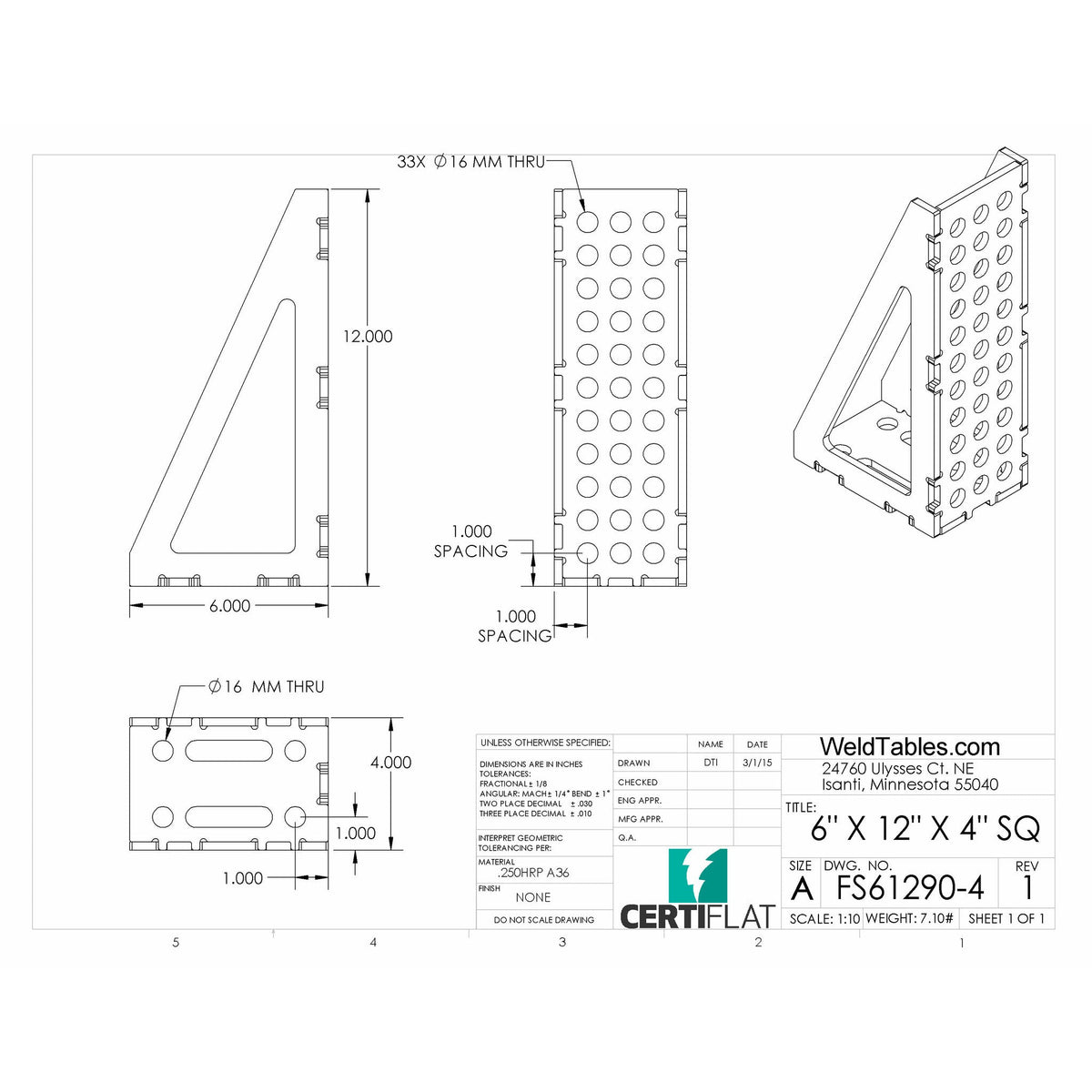 FS61290-4  6&quot;X12&quot;X4&quot; Wide  U-Weld FabSquare Kit 90 Degree